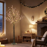 Pre-Lit Pink Baby's Breath Christmas Tree,5.2ft