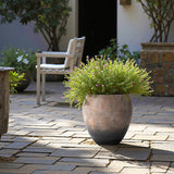 Old-World Antiqued Brown Round Cement Vase,13.6''