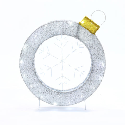 White ornament and snowflake with Lights, 2 ft