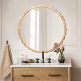 Scalloped wood frame round wall mirror