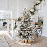 7.5Ft Pre-Lit Snow-Flocked PVC  Artificial Christmas Tree, Indoor & Outdoor
