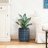 Tall Ceramic Planter Pot for Indoor Outdoor Plants with Drainage Hole, Blue 14''