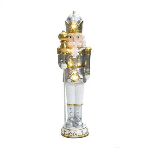 Traditional nutcracker king in white with lights, 3ft tall