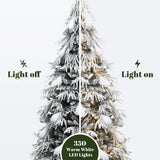 Pre-Lit Flocked Artificial Christmas Tree with Stand，6.5ft