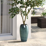 Ceramic Tall Planter, Large Plant Pots with Drainage Hole, Blue 23'' H