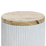 Fluted cement outdoor end table with faux wood top