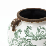 Green Wide-Mouth Waterproof Round Floral Ceramic Vase,7.1''