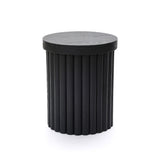 Bella Round Wood Fluted Side Table,Black 19.29''