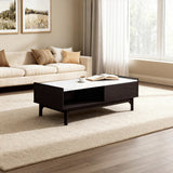 Modi Wenge Wood Coffee Table with Faux Marble Top, 47"