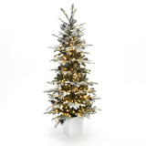 Pre-Lit Flocked Pine Christmas Tree with  Silver Pot,5ft