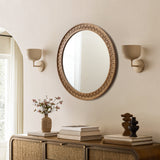 Round Mirror, Farmhouse Wooden Decorative Mirrors for Wall, 25.8''
