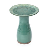 Green Outdoor Ceramic Birdbath with Peacock Feather Design, 20''