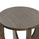Round wooden side table with a smooth surface, showcasing a natural wood grain pattern and minimalist design. This walnut veneer table captures the essence of mid-century modern style, adding a timeless elegance to any room.