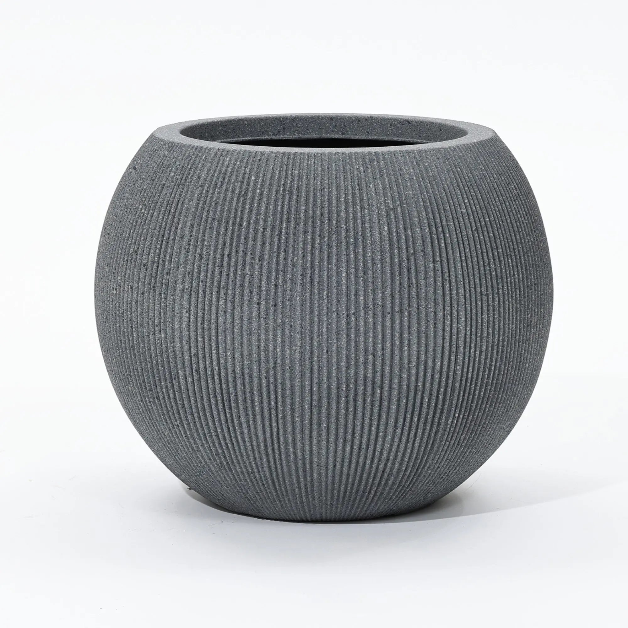 sphere large light grey indoor/outdoor planter LuxenHome 14.5" Round Bowl Plastic Planter, Mediterranean Gray