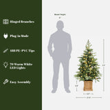 Pre-Lit Green Christmas Pine Tree with Wood Pot,3.9Ft