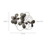 Dark Gray Abstract Floral Metal Wall Art Decor, 42"W