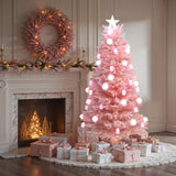 Pre-Lit Pink Flocked Fiber Christmas Tree ,6ft