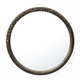 Aged wood finish crater pattern round wall mirror