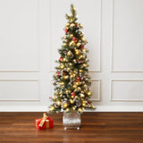 Pre-Lit Pine Christmas Tree with Snowflake Potted,5Ft