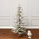 Pre-Lit Snow-Flocked Christmas Tree with Base,4Ft