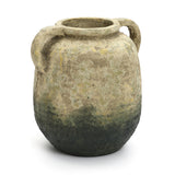 Brown & Green Bottom Round Terracotta Vase with Handles,9.8''