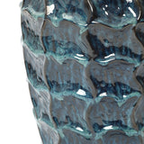 Tall Ceramic Planter Pot for Indoor Outdoor Plants with Drainage Hole, Blue 14''