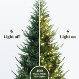 Pre-Lit Upswept Pine Christmas Tree with Metal Stand,7ft