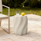 Beige Sculptural Outdoor Side Table for Patio, 18.3'' H