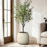 Cement Beige Round Plant Pot with Drainage Hole, 16'' Dia