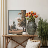 Antiqued Rustic Terracotta Flower Vase Green & Brown,14.5"