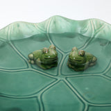 Aqua Green Ceramic Toadstool Birdbath with 2 Frogs, 20''