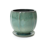 Jade Green Large Round Ceramic Planter with Attached Saucer, Glazed Indoor Outdoor Planter Pot 11.4'' Dia