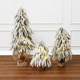 Pre-Lit Snowy Flocked Christmas Tree with Bases,Set of 3