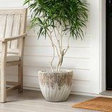 Two Tone Ivory Large Round Plant Pots, Modern Indoor Outdoor Ceramic Planter 14'' Dia