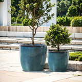 Forest Fade Ribbed Ceramic Planters Pots Glossy Green Gradient, 15"