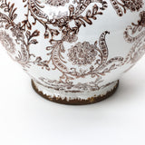 Brown Floral Wide-Mouth Round Waterproof Ceramic Vase, 8.5"