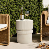 Beige Fluted Outdoor Side Table for Patio, 18.3'' H