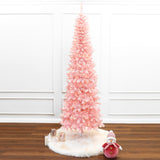 7ft-tall-pre-lit-pink-slim-christmas-tree-with-metal-stand