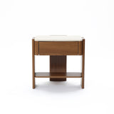 Faux Marble Wood Accent Side Table with Drawer and Open Shelf