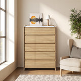 Modern Wood Storage Chest  with with Faux Marble Top,Oak