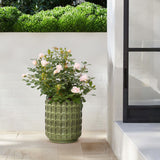 Tall Ceramic Planter Pot for Indoor Outdoor Plants with Drainage Hole, Green 14''