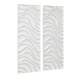 White Metal Wall Decor with Gold Wave Accents, Set of 2, 39.5'' H