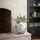 Marble White with Brown Stoneware Round Vase,12.2''