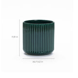 Jade green ribbed glazed round ceramic planter, 11.81" h