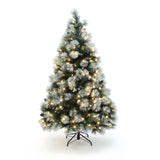Pre-Lit Flocked Pine Christmas Tree with Metal Stand,6ft