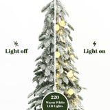 Pre-Lit Flocked Christmas Trees with Metal Stand,Set of 3