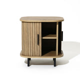 Aria oak finish nightstand with slatted sliding door