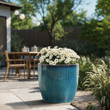 Forest Fade Ribbed Ceramic Planters Pots Glossy Green Gradient, 12"