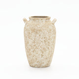 Vintage Pottery Tall Ceramic Vase Off-White with Brown, 15.8"