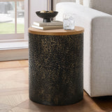 Metal Side Table with Black and Gold Hammered Iron Base